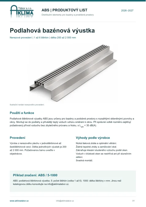 Titulní strana: ABS podlahová výustka